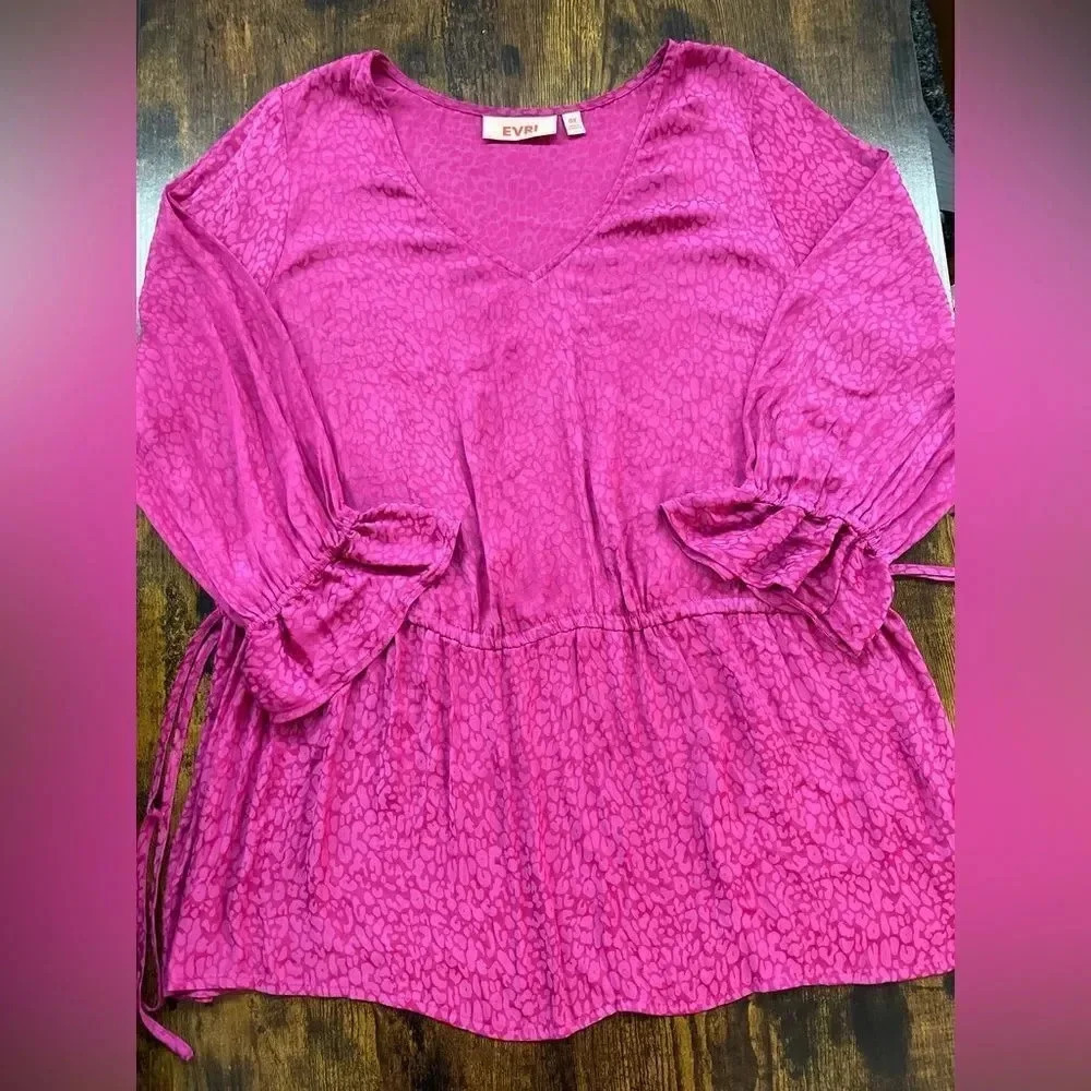 Pink long sleeve leopard print blouse sz 0X